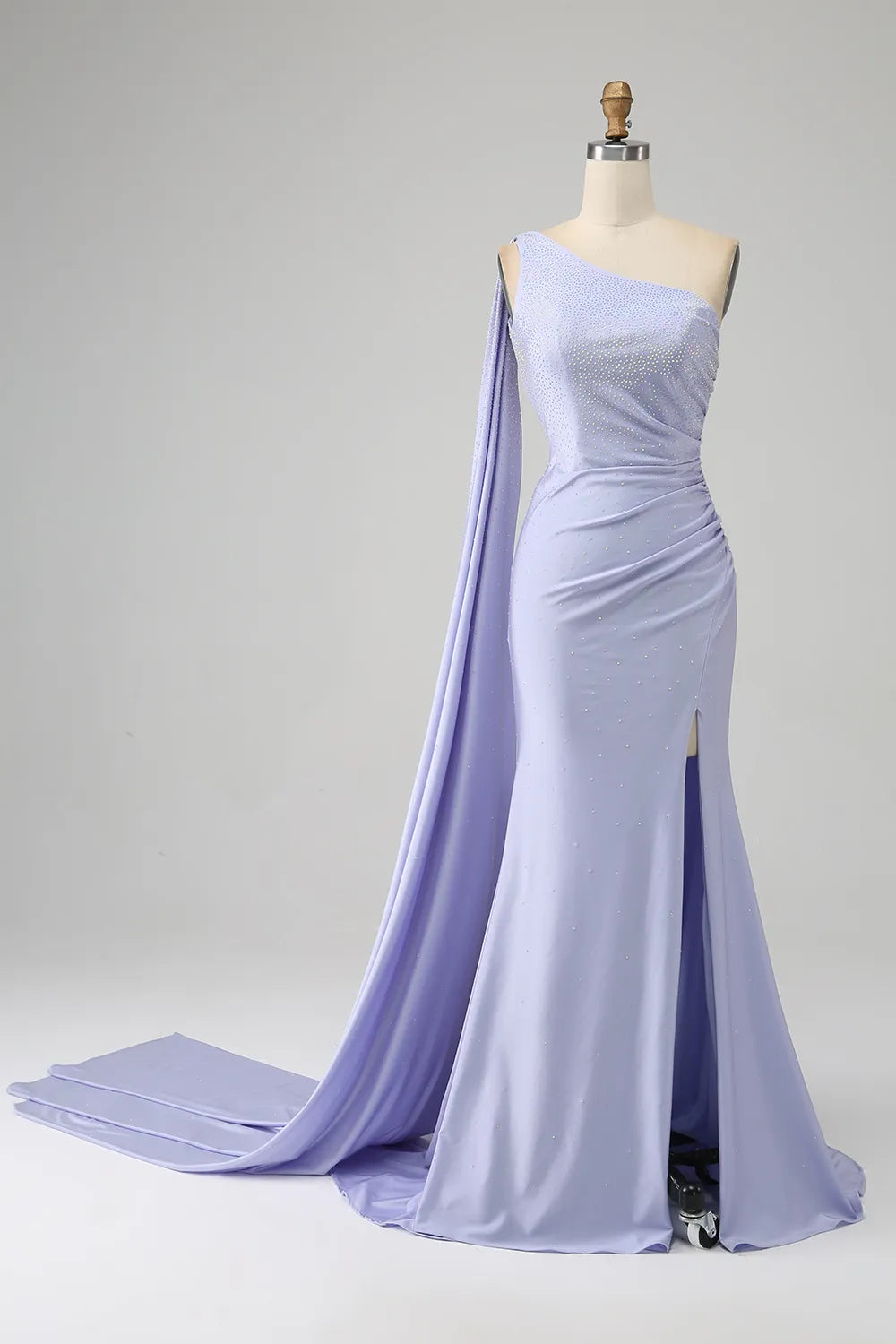 Wholesale Glitter Lilac Mermaid One Shoulder Long Beaded Prom Dress with Shawl prom dresses shops